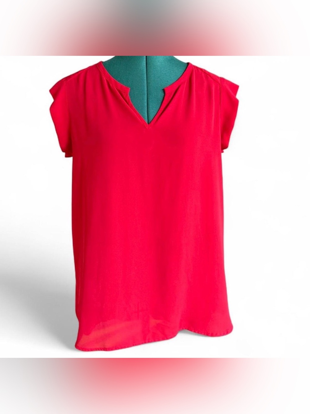 Pleione Vibrant Red Split V-Neck Cap Sleeve Top